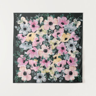 Dunkle floral Aquarell: schöne Drucke. Wandteppich