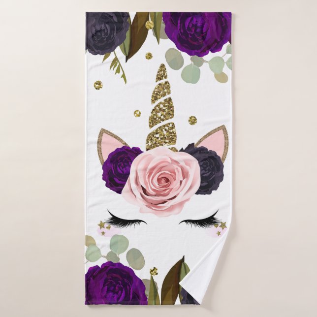 Dunkle Floral Glam Gold Glitzer Unicorn Trendy Nie Badhandtuch Set (Badehandtuch)