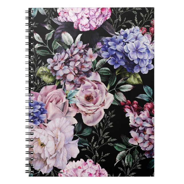 Dunkle Floral Wasserfarbe Nahtloses Design Notizblock (Vorderseite)