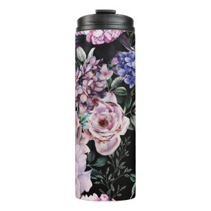 Dunkle Floral Wasserfarbe Nahtloses Design Thermosbecher