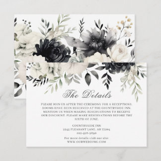 Dunkle Florale Boho Schwarze Creme Details Hochzei Begleitkarte
