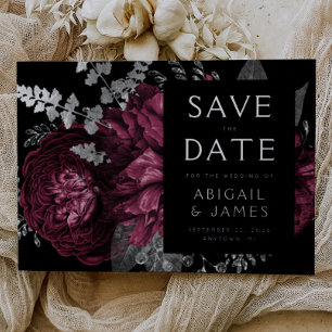 Dunkle florale Burgundy Silver Wedding Save the Da Folieneinladung