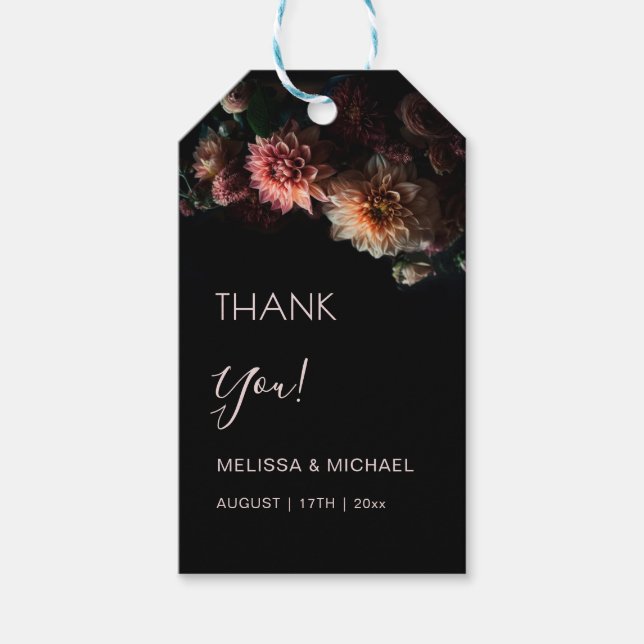 Dunkle Florale Chrysanthemen Hochzeit Danke Geschenkanhänger (Vorderseite)