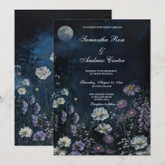 Dunkle Florale Fingerhut-Nachtgarten-Hochzeit Einladung