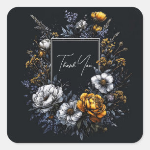 Dunkle Florale Goldene Rose Weiße Anemone Botanisc Quadratischer Aufkleber