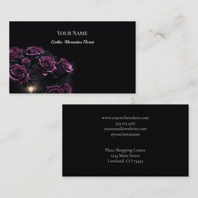 Dunkle Florale Gothic Alternative Florist Visitenkarte (Vorne/Hinten)