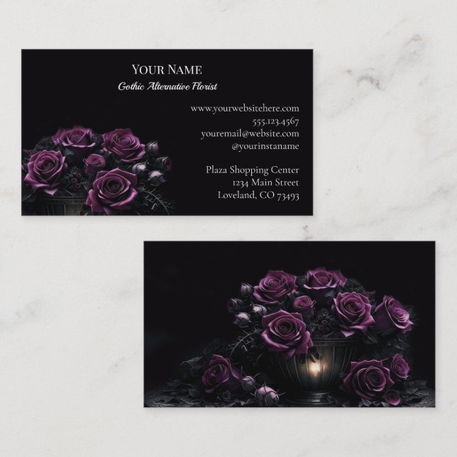 Dunkle Florale Gothic Alternative Florist Visitenkarte (Vorne/Hinten)