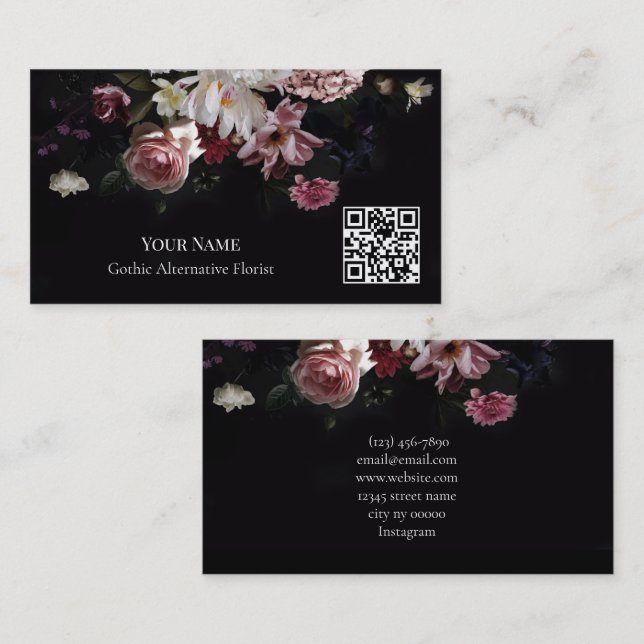 Dunkle Florale Gothic Alternative Florist Visitenkarte (Vorne/Hinten)