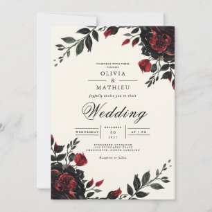 Dunkle Florale Gothic-Romantik-Hochzeit Einladung