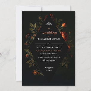 Dunkle Florale Hochzeitseinladung im Vintage-Stil Einladung