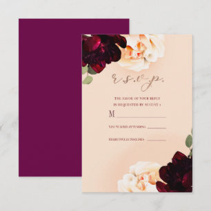 Dunkle Florale Marsala Pfirsich Rose Gold Antwort Einladung