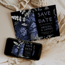 Dunkle florale Navy Blue Silver Wedding Save the D