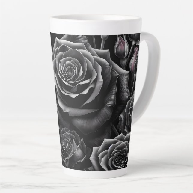 Dunkle Florale Rosen-Latte-Mug 12 & 17 oz Milchtasse (Rechte Ecke)