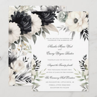 Dunkle Florale Schwarze Creme Boho Hochzeit Einladung