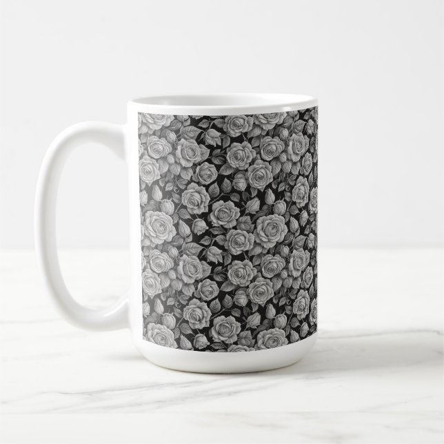 Dunkle Florale Schwarze Graue Rosen Ästhetik Kaffeetasse (Links)