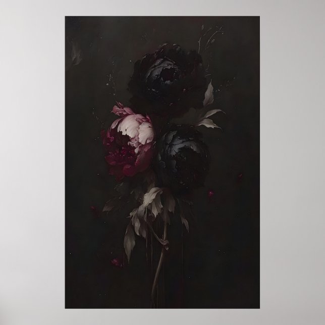 Dunkle Florale Stillleben-Malerei Düstere Pfingstr Poster (Vorne)