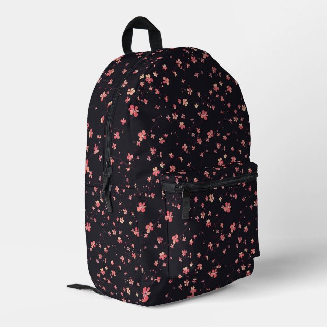 Dunkle florale Traummuster Bedruckter Rucksack (Rückseitige Ecke links)