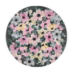 Dunkle florale Wasserfarbe: schöner Druck. Schneidebrett