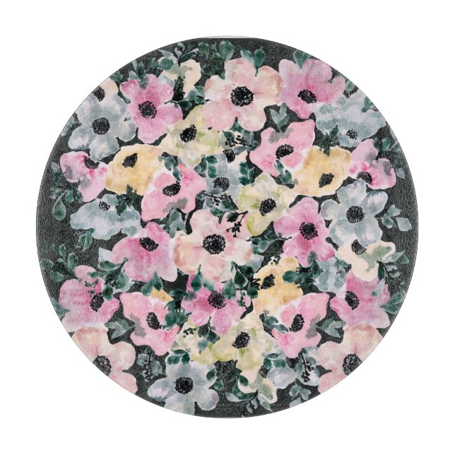 Dunkle florale Wasserfarbe: schöner Druck. Schneidebrett (Vorderseite)