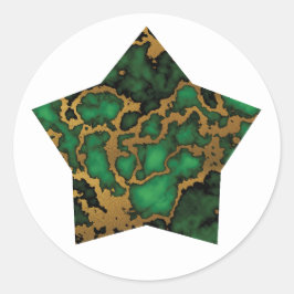 Dunkle Forest Green und Gold Marmor Texture Star Runder Aufkleber
