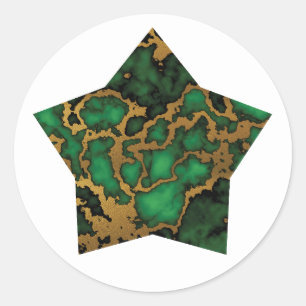 Dunkle Forest Green und Gold Marmor Texture Star Runder Aufkleber