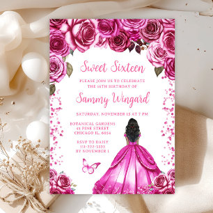 Dunkle Fuchsienrosa Haut Prinzessin Sweet Sixteen Einladung