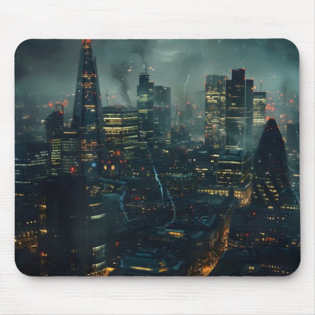 Dunkle Futuristische Stormy City Mousepad (Vorne)