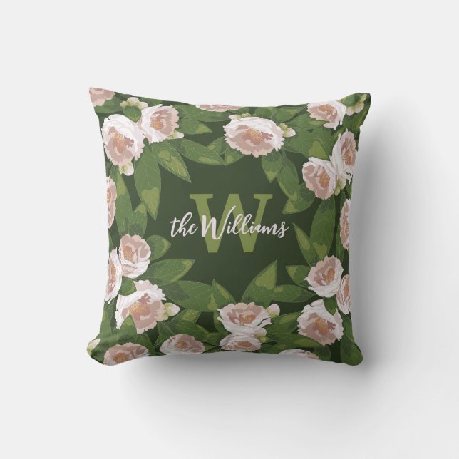 Dunkle Gartenharmonie: Kamelien und Grünanlagen Kissen (Vorderseite)