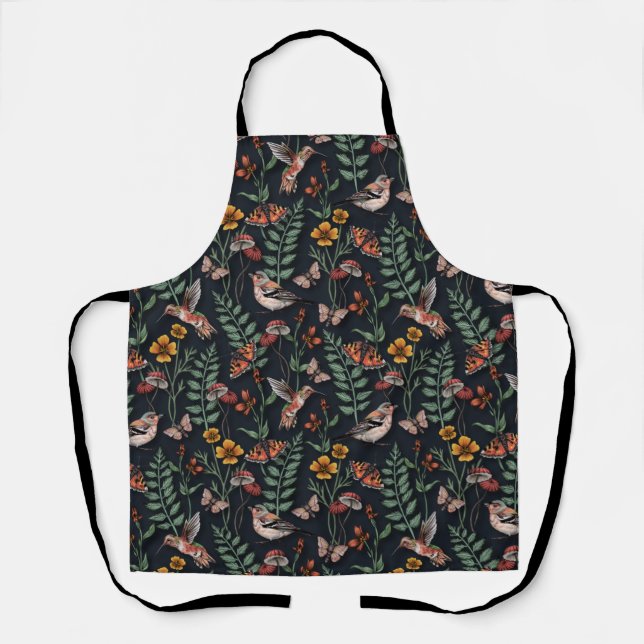 Dunkle Gartenvögel und Schmetterlinge Schürze (Vorderseite)