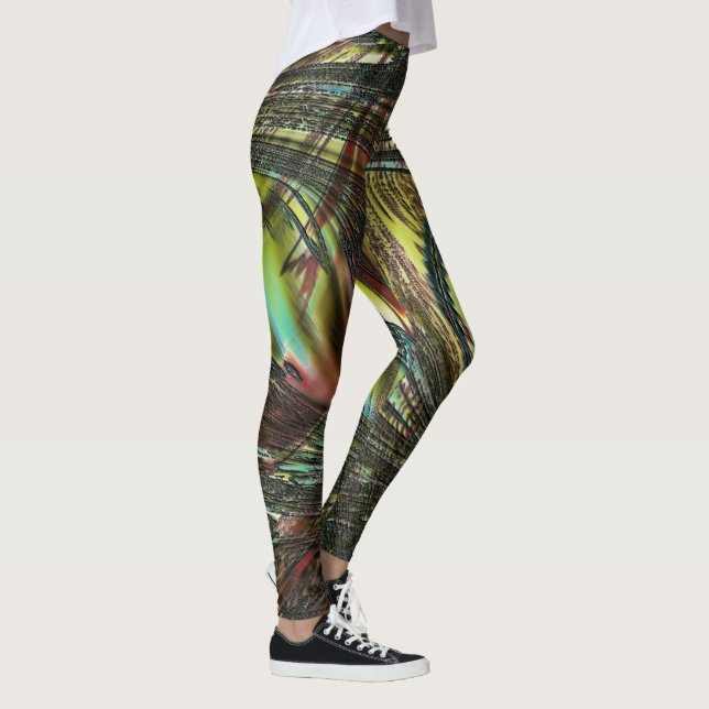 Dunkle gekreuzte Pfauenfedern Leggings (Rechts)