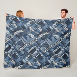 Dunkle gestörte Denim Patchwork und Braids Fleecedecke
