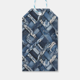 Dunkle gestörte Denim Patchwork und Braids Geschenkanhänger