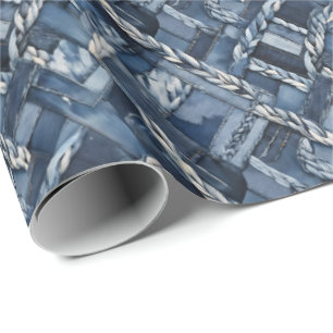 Dunkle gestörte Denim Patchwork und Braids Geschenkpapier