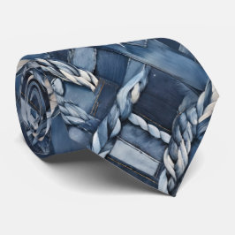 Dunkle gestörte Denim Patchwork und Braids Krawatte