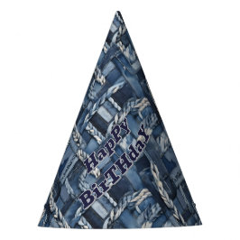 Dunkle gestörte Denim Patchwork und Braids Partyhütchen