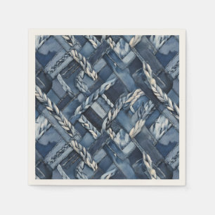 Dunkle gestörte Denim Patchwork und Braids Serviette