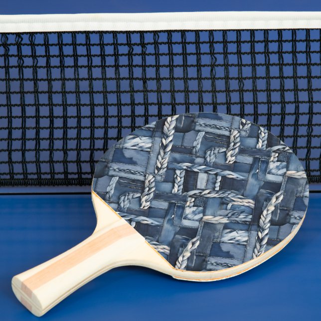 Dunkle gestörte Denim Patchwork und Braids Tischtennis Schläger (InSitu)