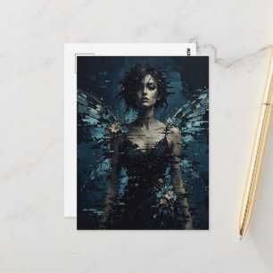 Dunkle Glitch Fee Mit Blumen Postkarte
