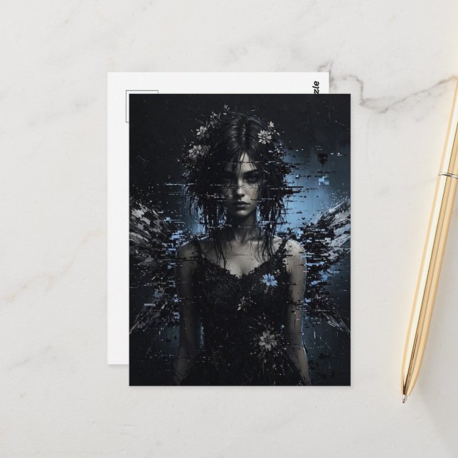 Dunkle Glitch Fee  Postkarte (Vorderseite/Rückseite Beispiel)