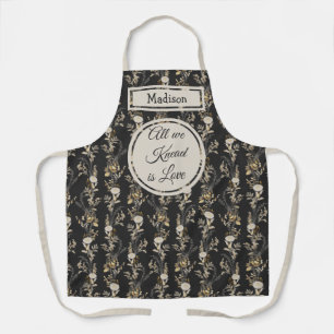 Dunkle Gold Floral Monogram Schürze