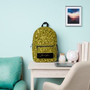 Dunkle Gold Glitzer Glitzern Individuelle Name Bedruckter Rucksack