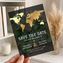 Dunkle Gold-Tropenweltkarte Hochzeit Save-the-Date