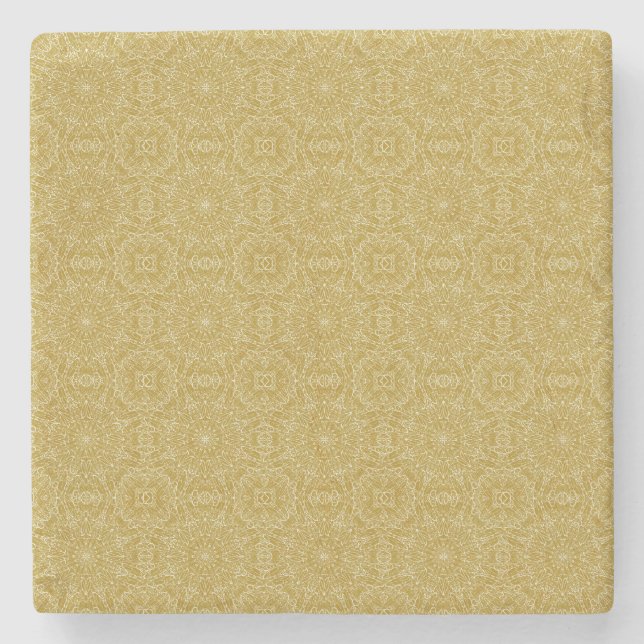 Dunkle goldene geometrische Sternrad-abstrakte Kun Steinuntersetzer (Vorderseite)