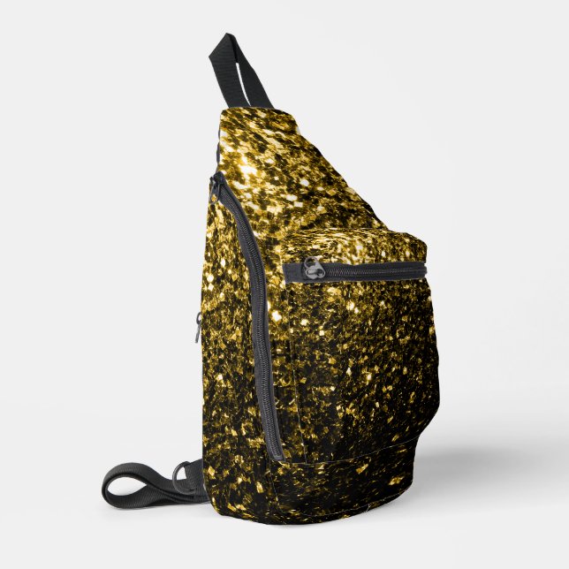 Dunkle goldene Imitate Glitzer Glitzern Crossbody Bag (Linke Seite)