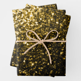 Dunkle goldene Imitate Glitzer Glitzern Geschenkpapier Set