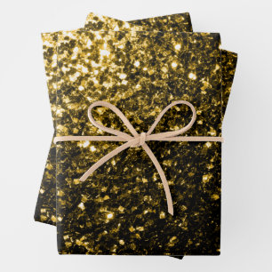 Dunkle goldene Imitate Glitzer Glitzern Geschenkpapier Set