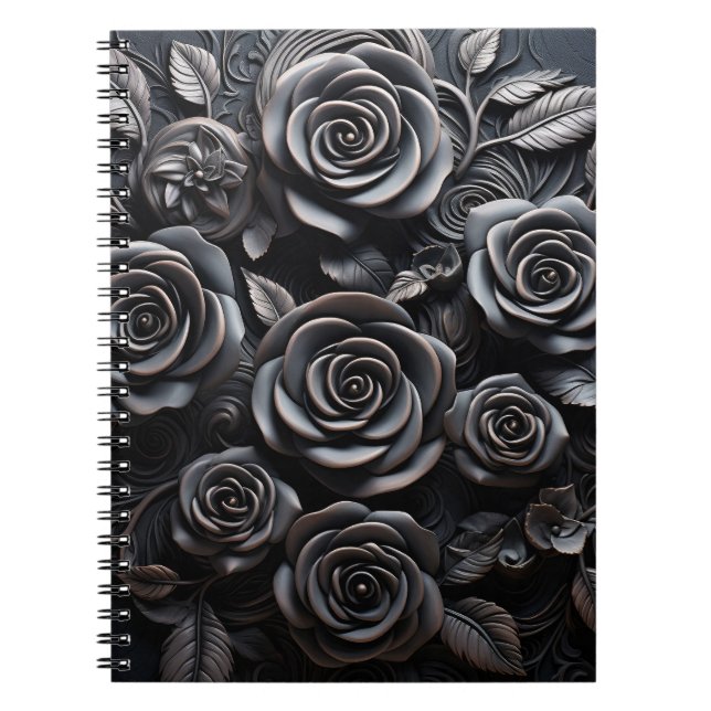 Dunkle Gothic-Boho-Schwarze-Rosen-Blumen Notizblock (Vorderseite)