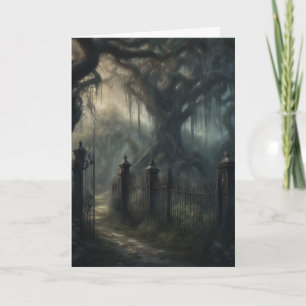 Dunkle Gothic Cottagecore-Garten und Zaun Geburtst Karte