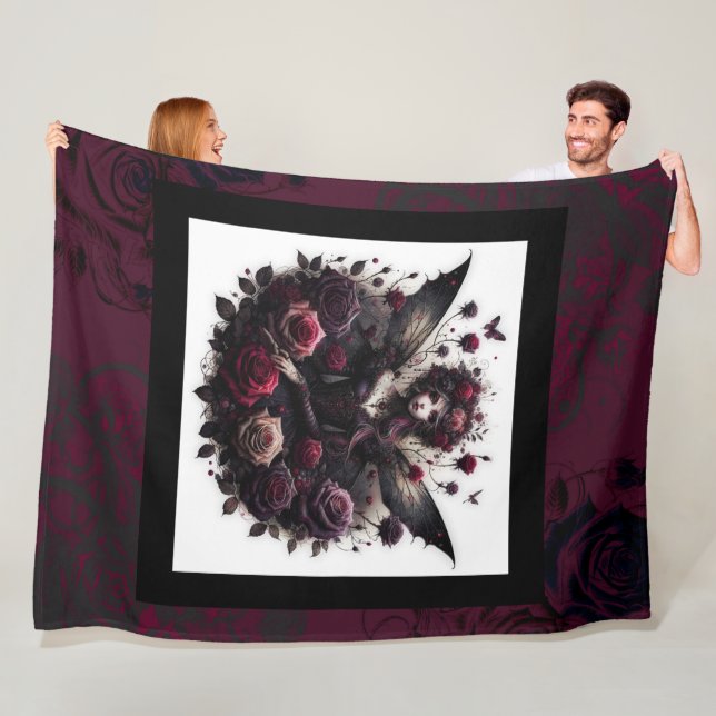 Dunkle Gothic Forest Fairy Floral Rose Burgund Fleecedecke (Beispiel)