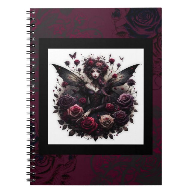 Dunkle Gothic Forest Fairy Floral Rose Burgund Notizblock (Vorderseite)